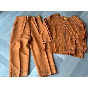 Vintage Ruby Road Embroidered Pants Top Set Bohemian‎ Style Outfit 14/16